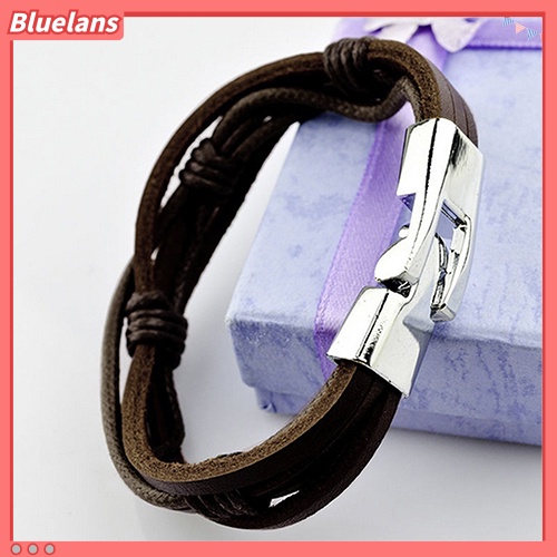 {In Stock} Pria Surfer Kulit Imitasi Dikepang Tangan Multilayer Gelang Manset Gelang Hadiah