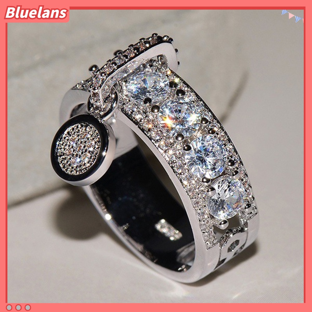 {In Stock} Mewah Wanita Cubic Zirconia Hias Bulat Pesona Cincin Hadiah Perhiasan Pesta Pernikahan