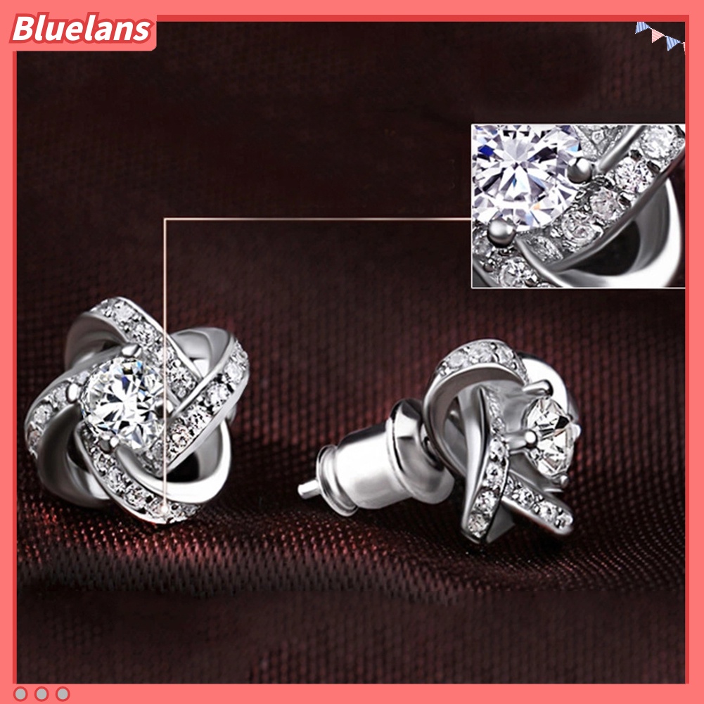 {In Stock} Fashion Perhiasan Wanita Perak Disepuh Telinga Stud Cubic Zirconia Berlian Imitasi Anting