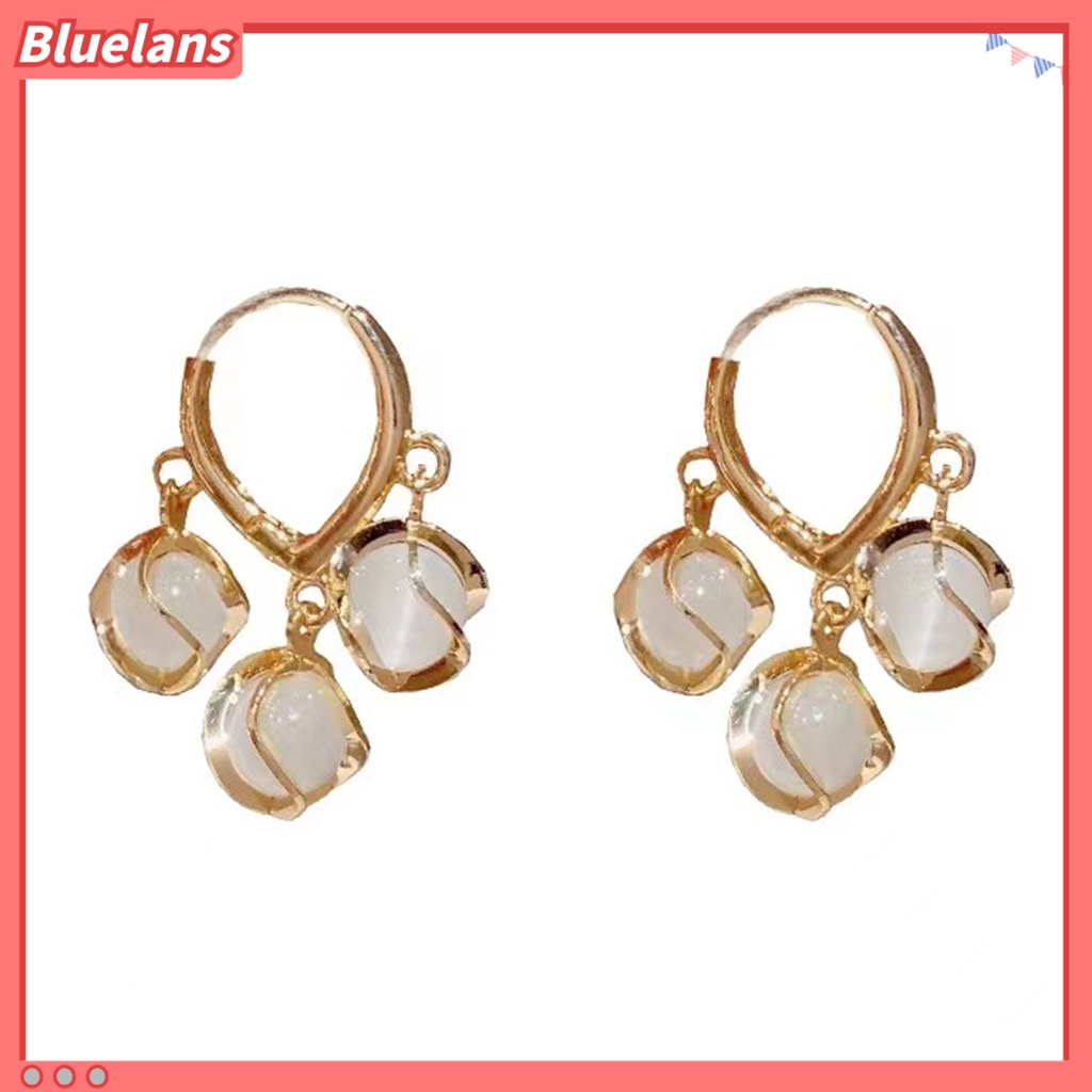 {In Stock} 1pasang Anting Hoop Tepi Halus High-end Tembaga Tembus Opal Anti-Radangan Menjuntai Anting-Anting Hadiah Pernikahan