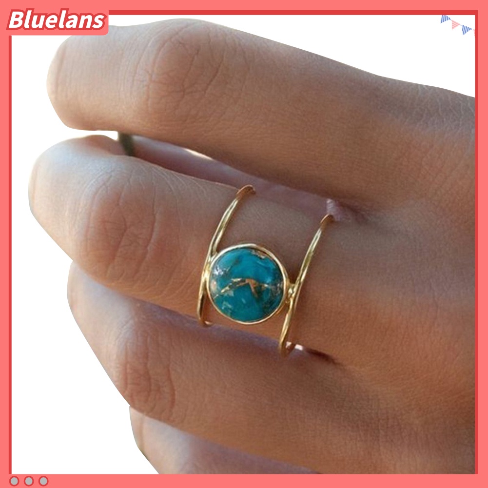 {In Stock} Fashion Bulat Imitasi Pirus Perhiasan Hadiah Wanita Lady Pesta Pernikahan Jari Cincin