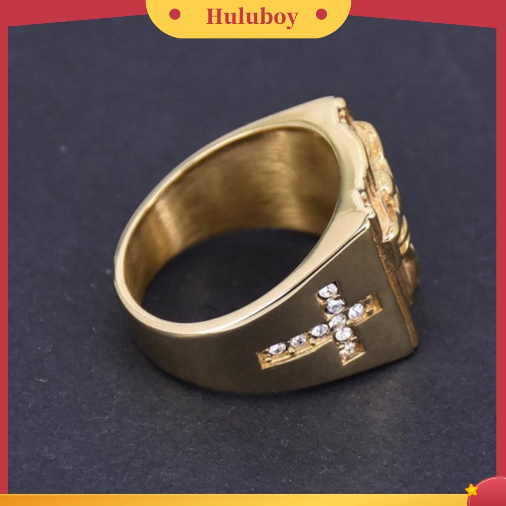 {Ready Stock} Chic Salib Yesus Ukir Cubic Zirconia Bertatahkan Cincin Unisex Perhiasan Pernikahan Hadiah