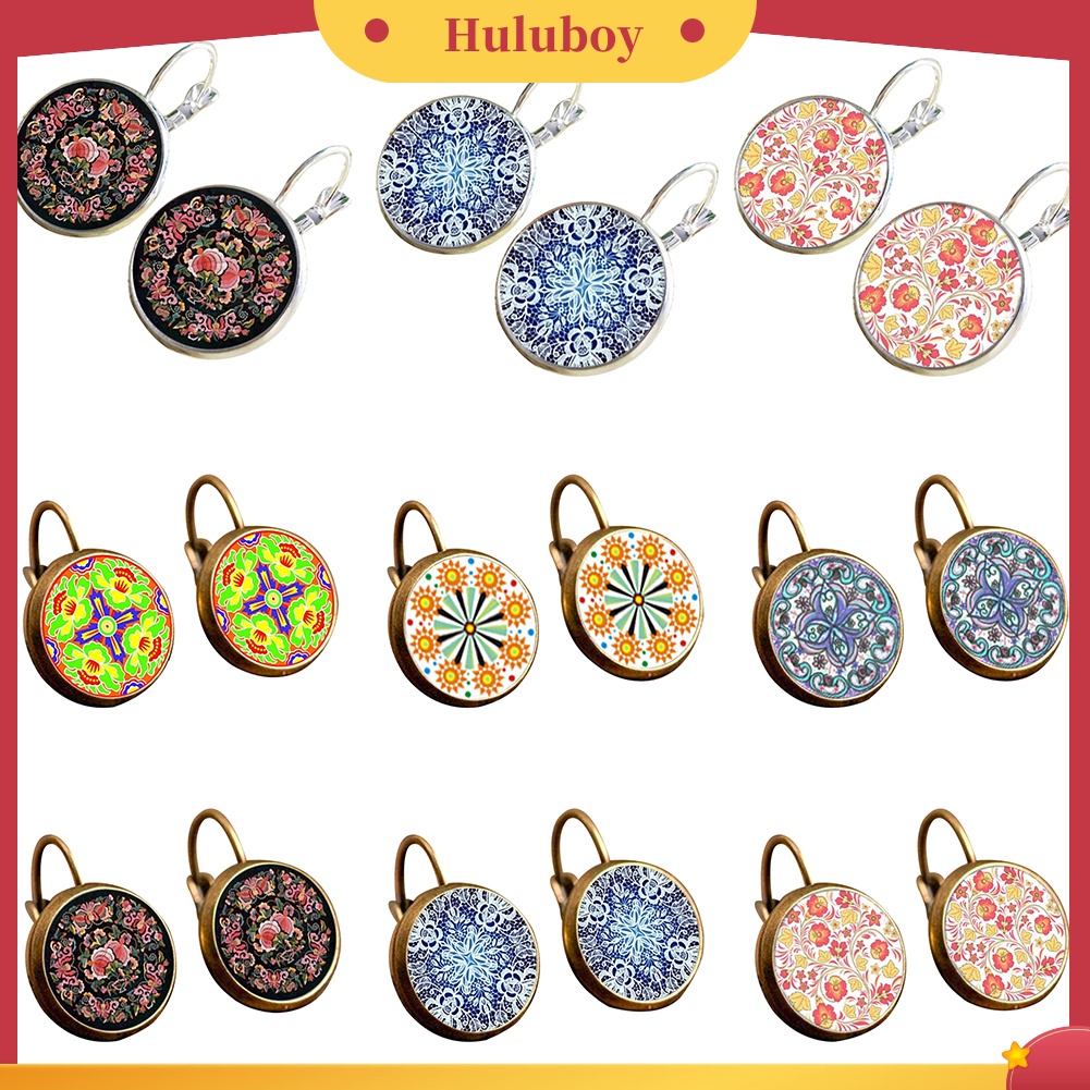 {Ready Stock} Retro Mandala Bunga Bulat Perunggu Klip Telinga Gadis Wanita Leaverback Earrings