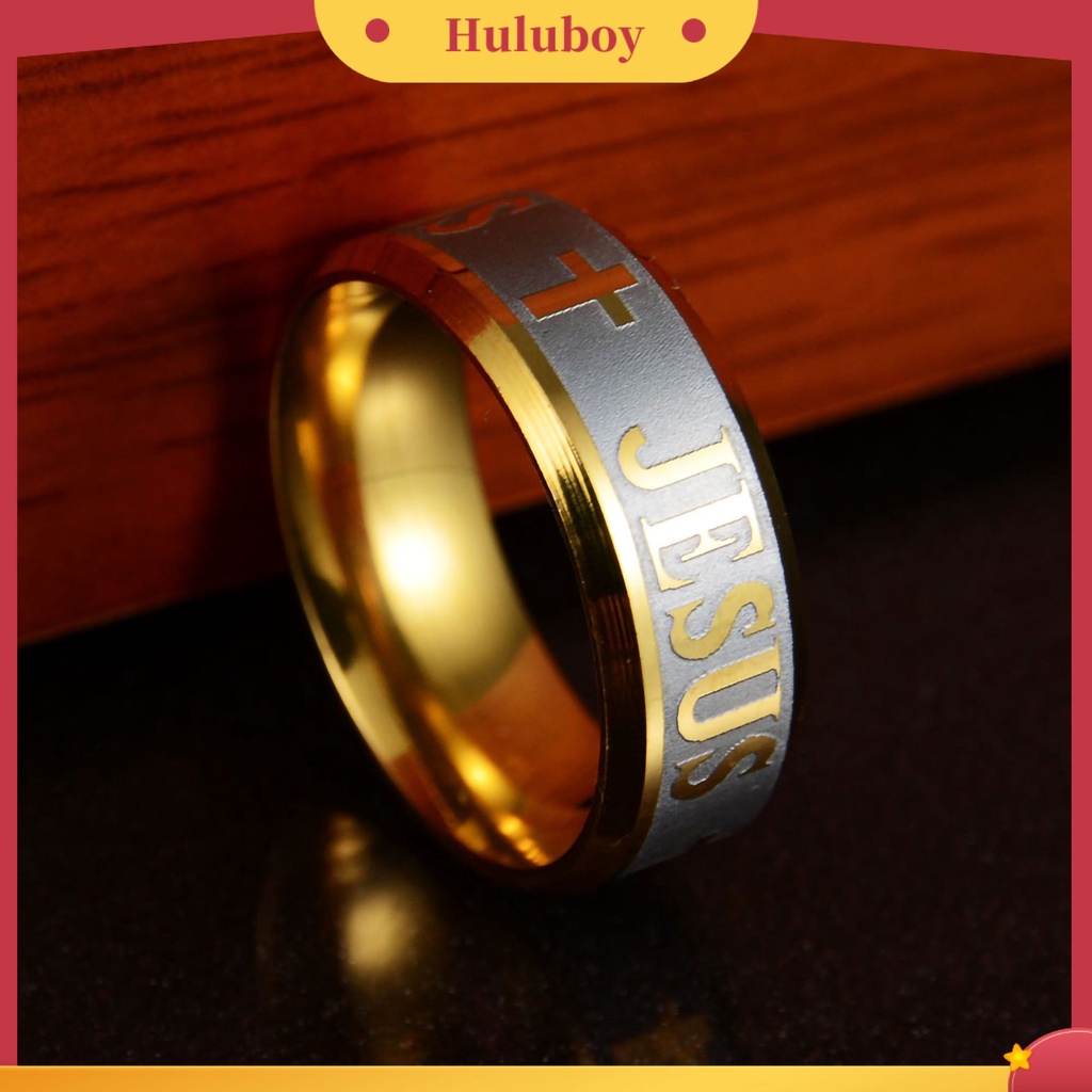 {Ready Stock} Cincin Unisex Huruf Salib Yesus Ukiran Perhiasan Cincin Kristen Pria Wanita Anti Karat Untuk Pesta