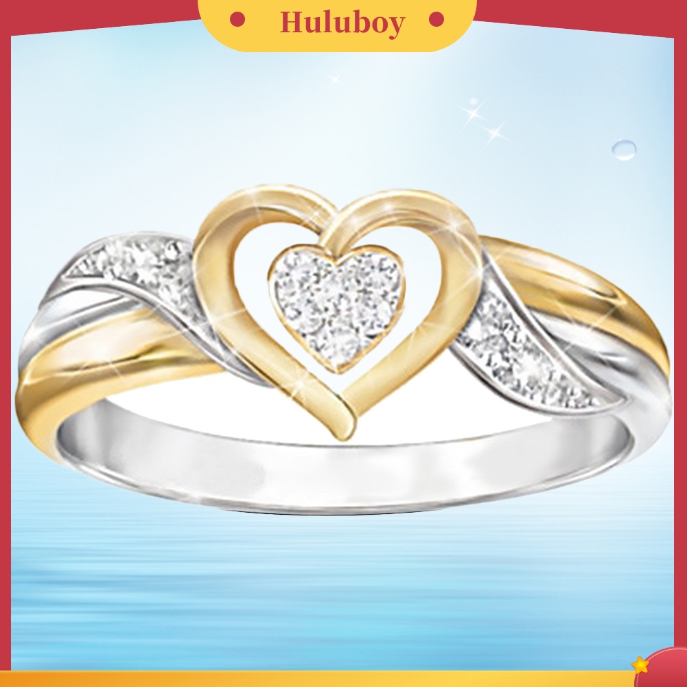 {Ready Stock} Shiny Wanita Berlian Imitasi Berongga Cinta Hati Jari Cincin Perhiasan Pertunangan Pernikahan
