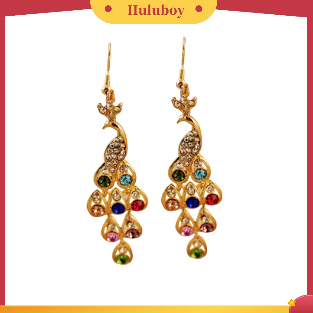 {Ready Stock} Wanita Bohemian Retro Peacock Eardrop Pendant Berlian Imitasi Besar Menjuntai Drop Earrings