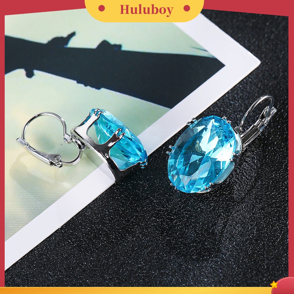 {Ready Stock} Elegan Wanita Oval Batu Permata Imitasi Hias Menjuntai Leverback Earrings Perhiasan Hadiah