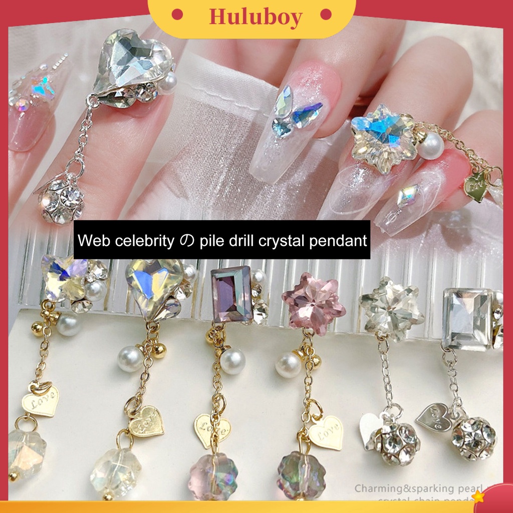 {In Stock} Manicure Berlian Imitasi Bersinar Tiga Dimensi Berkilau DIY Gloss Susun Berlian Imitasi Rantai Liontin Kuku Jantung Pesona Perlengkapan Kuku