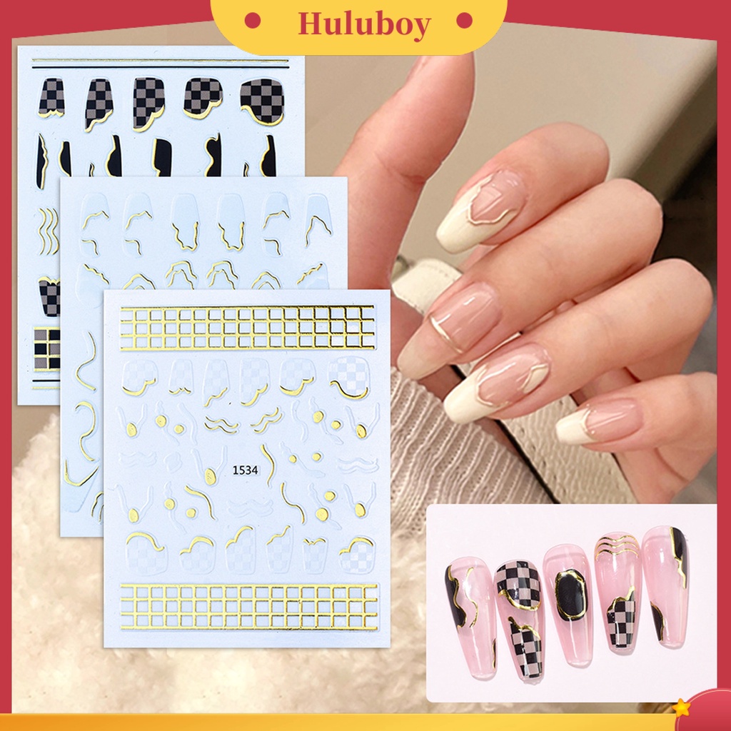 {In Stock} Nail Transfer Fabulous Efek 3D Ultra Tipis Dekorasi Stiker Sparkly Geometri Garis Decals Untuk Manicure