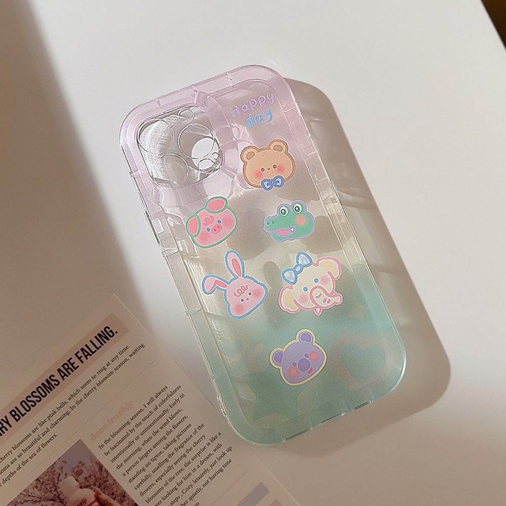 IPHONE Cover Casing TPU Phone Transparan Kartun Hewan Lucu Warna Gradasi Untuk Iphone11 12 13 14 PLUS PRO MAX