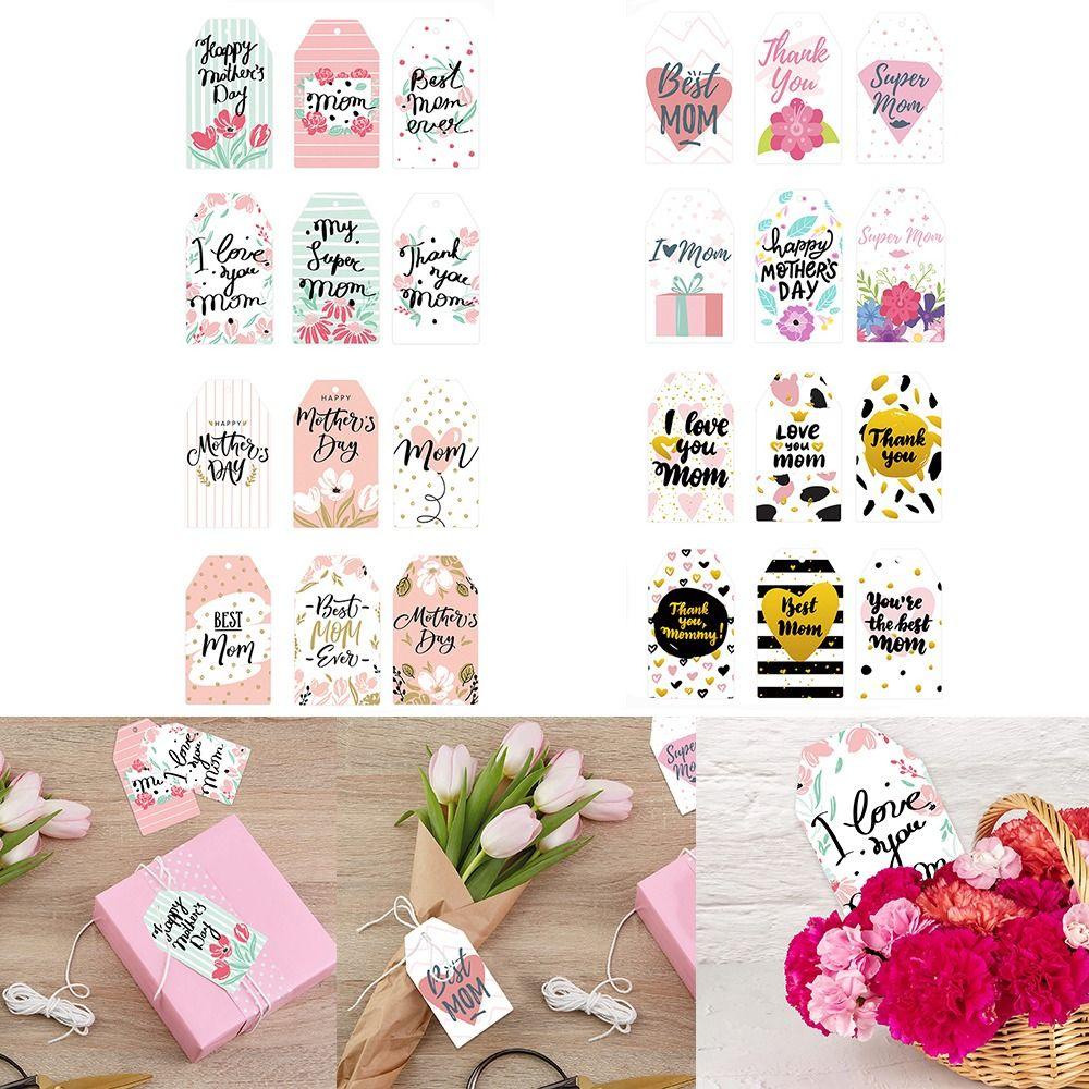 Suyo 60pcs Mother's Day Tag Favors Supplies Colorful Kertas Dekorasi Pembungkus Kado Best Mom Hang Tag