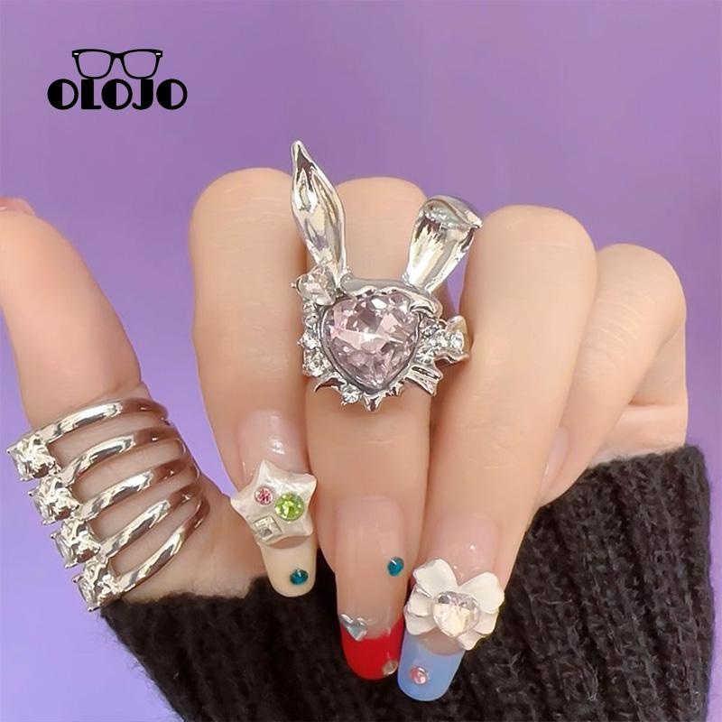 【COD】Cincin Jari Adjustable Indah Berlian Imitasi Merah Muda Hati Indah Telinga Kelinci Wanita pretty rabbit zircon open ring
