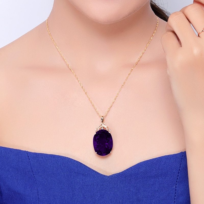 Goldkingdom Fashion Perhiasan Aksesoris Ready Stock Mewah Ungu Kuning Kristal Liontin Berlian Penuh Micro Set Berlapis Emas Berlian Kalung Liontin Perempuan