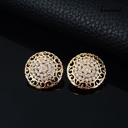 Twowood Wanita Perjamuan Pesta Pernikahan Berongga Berlian Imitasi Kalung Gelang Cincin Anting Set