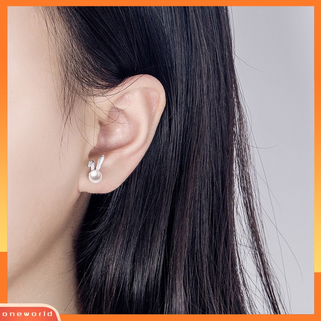 [ONE] 1pasang Ear Studs Geometric Charming Shining Piercing Tanpa Sakit Memakai Dekorasi Hypoallergenic Kelinci Mutiara Imitasi Anting Perhiasan Aksesori