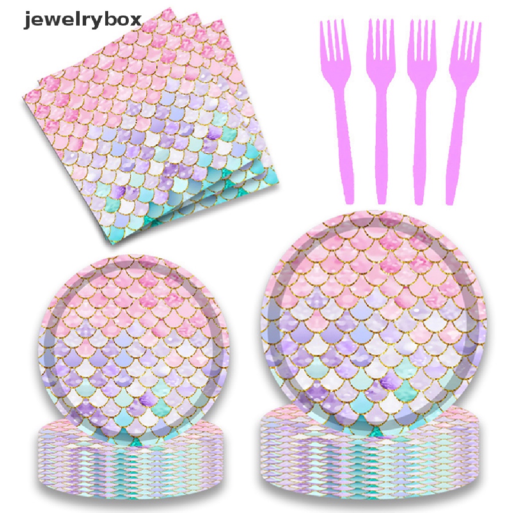 [jewelrybox] Little Mermaid Party Set Peralatan Makan Sekali Pakai Kertas Piring Cangkir Untuk Gadis Anak Mermaid Perlengkapan Dekorasi Ulang Tahun Bawah Laut Butik