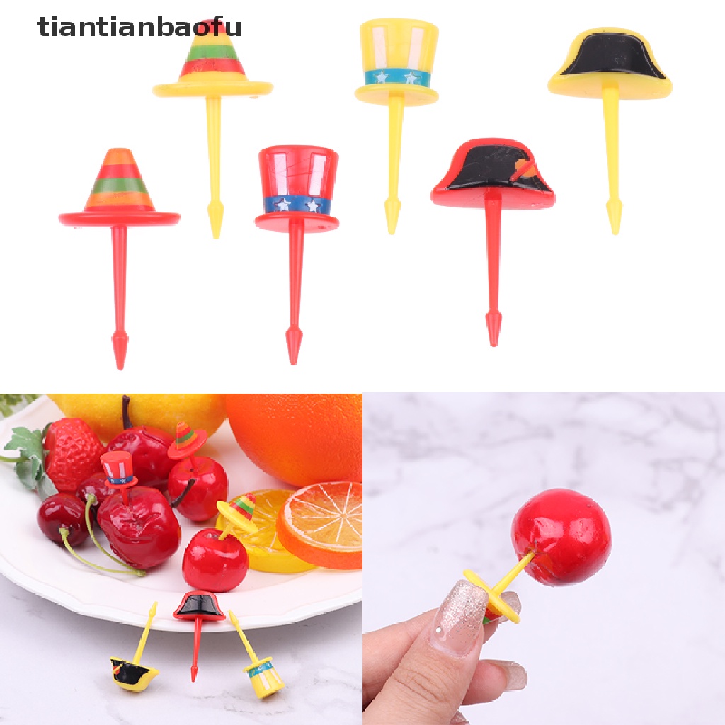 [tiantianbaofu] 6pcs/set Topi Mini Food Pick Kid Food Garpu Buah Bento Box Decor Reusable Boutique