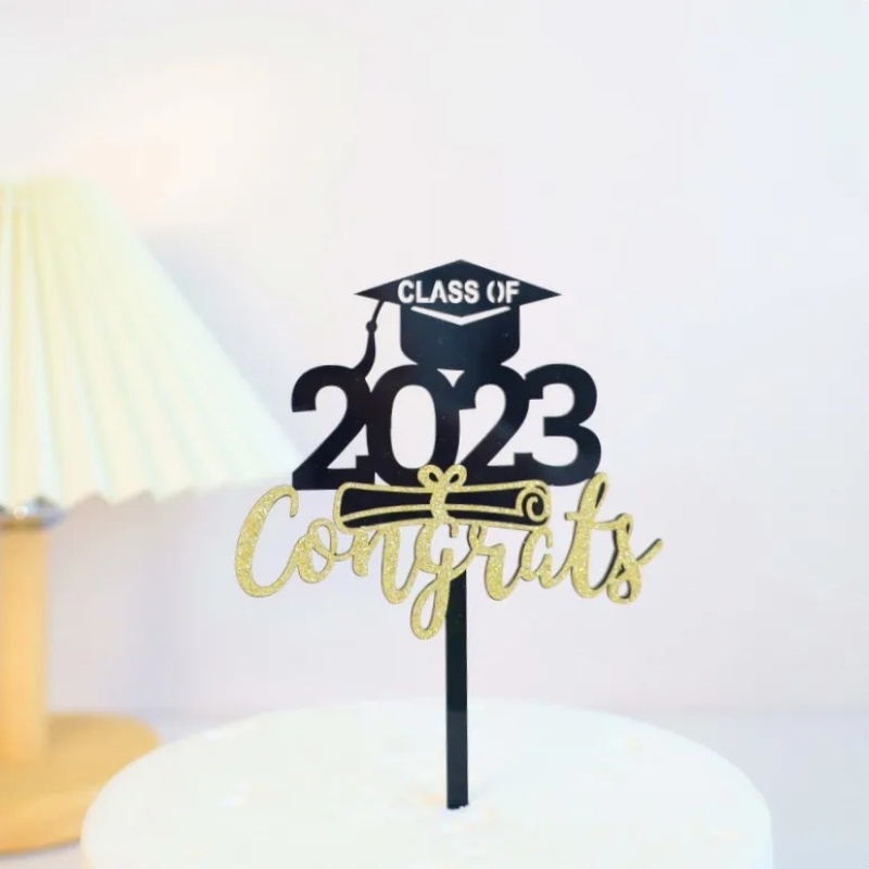 2023musim Wisuda Party Cake Topper Tanda Perlengkapan Pesta Cake plug-in Baccalaureate Cap Sisipan Kue Akrilik Dekorasi Kue Baking Dessert Decor Aksesoris