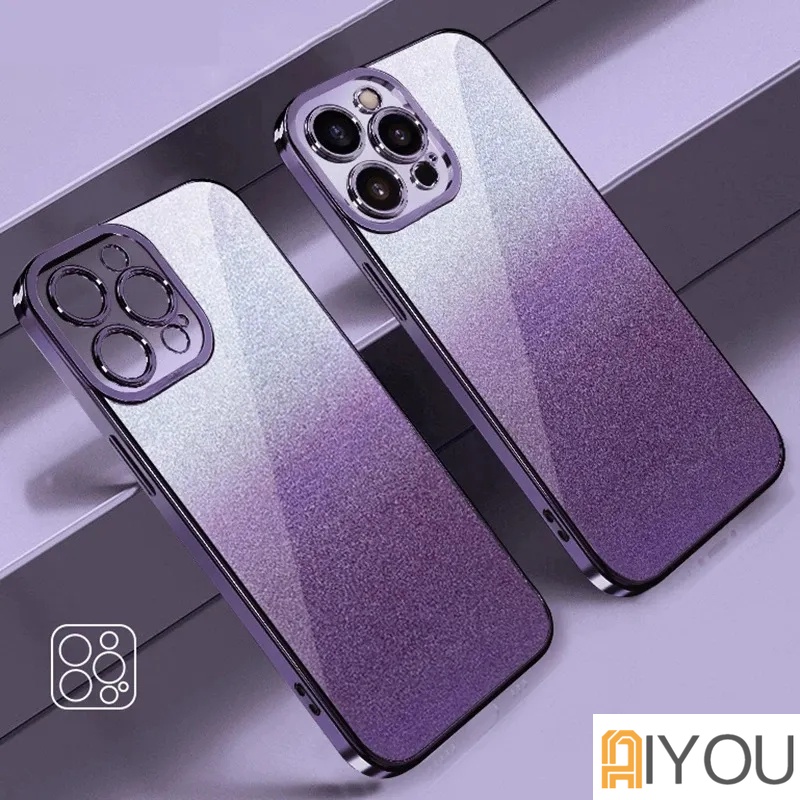 IPHONE Casing Gradasi Electroplate Mewah Untuk Iphone14 13 12 11 Pro Max X Xs XR Max Mini7 8 Plus SE 2020 2022 Bumper Glitter Cover