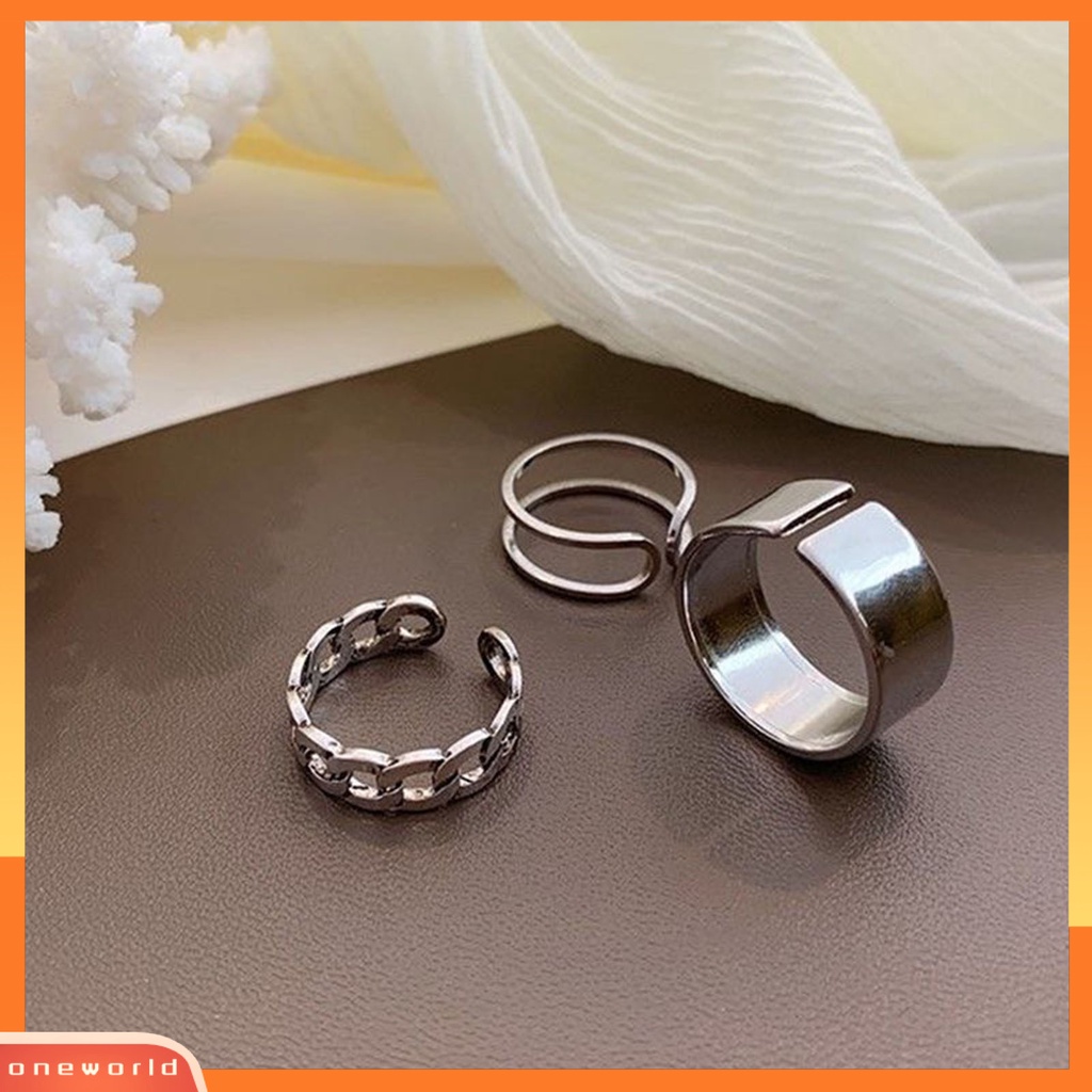 [EONE] 3 Pcs Wanita Cincin Geometris Pembukaan Dapat Disesuaikan Perhiasan Gaya Korea Permukaan Halus Jari Cincin Hadiah Ulang Tahun
