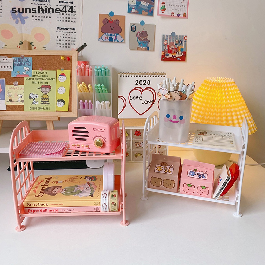 Sunshine Kawaii Rak Macaron Meja Desktop Organizer Rak Penyimpanan Lipat Hollow Shelf ID