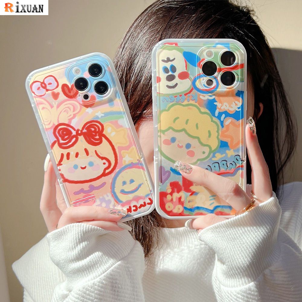 Redmi Note11 Pro Note11S Redmi 10 12C 10C 10A 9C 9T 9A Note10 5G Note10S Note9 Note8 Poco M3 X3 NFC M5S Graffiti Cowok Cewek Panel Ganda Soft TPU Clear Couple Case RIXUAN