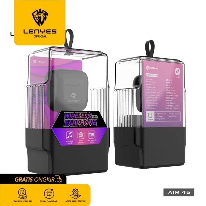 LENYES TWS Earphone Air 45 True Wireless Headset Touch Hi-Fi Bluetooth - Putih headset handsfree earbud rechargeable stereo in ear mini