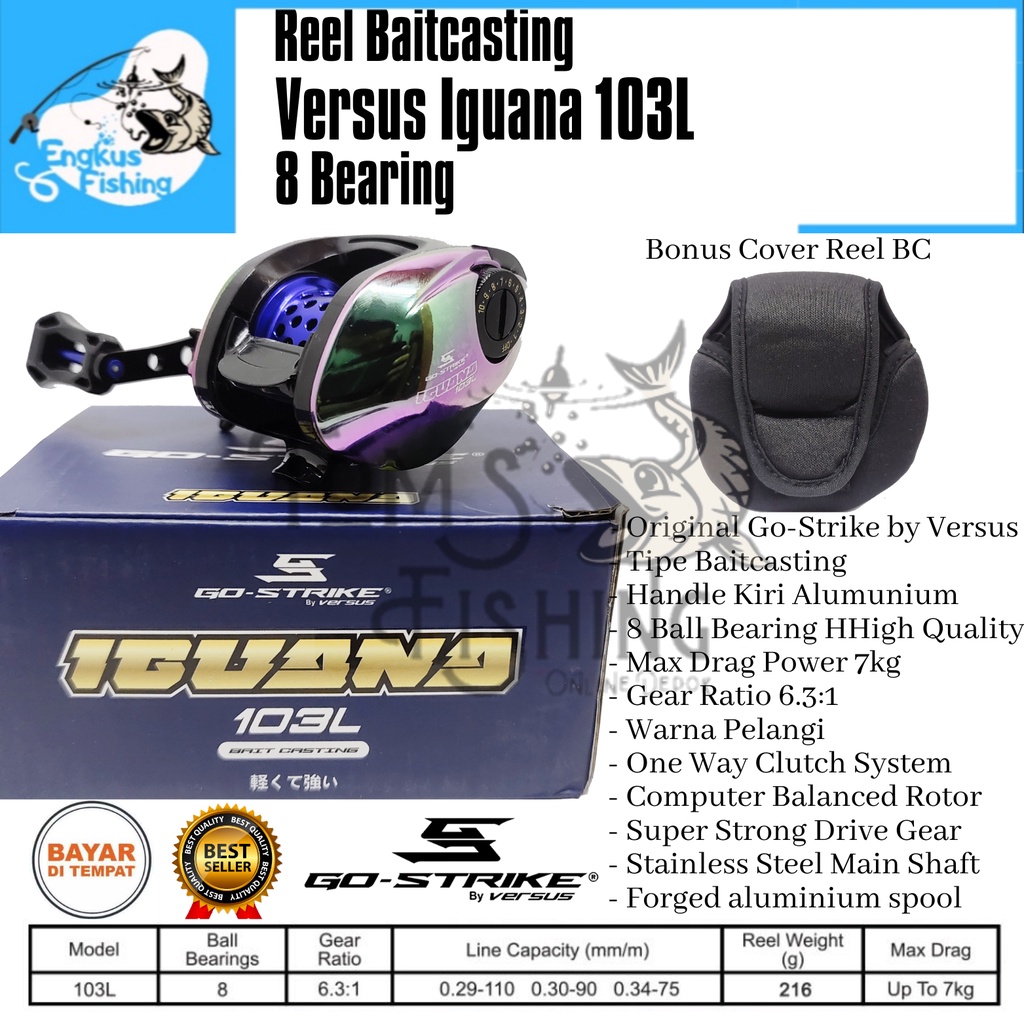 Reel Pancing BC Baitcasting Go-Strike Versus Iguana 103L (8 Bearing) Bonus Cover Reel - Engkus Fishing