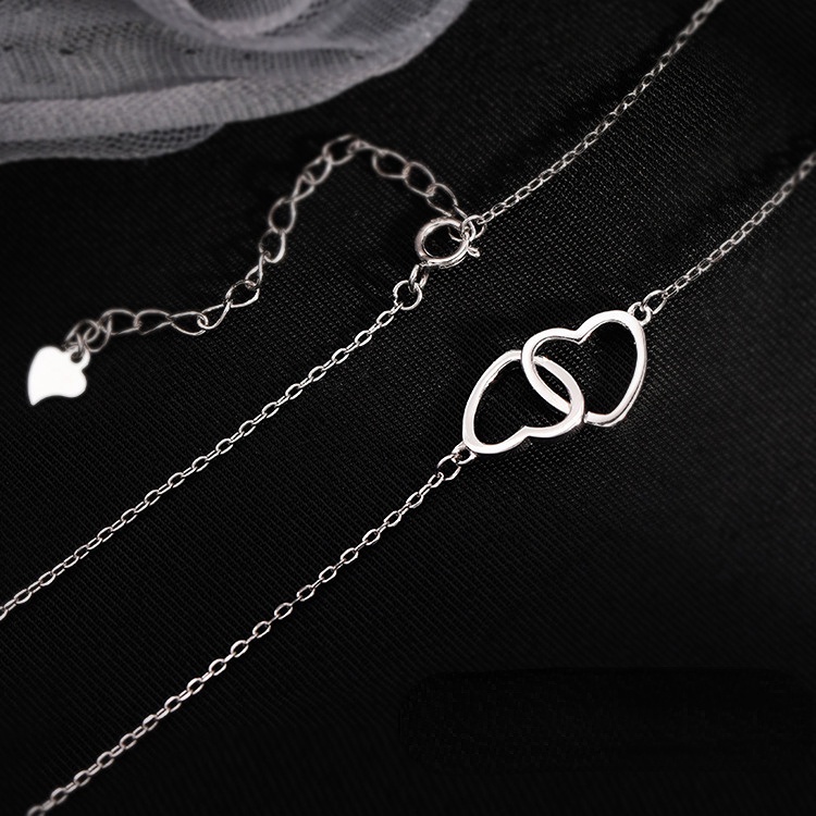 Goldkingdom Fashion Jewelry Accessories Ready Stock Double Ring Heart-shaped Necklace Women's Collarbone Chain Simple Temperament Necklace Women's Niche Design Girlfriend Jewelry