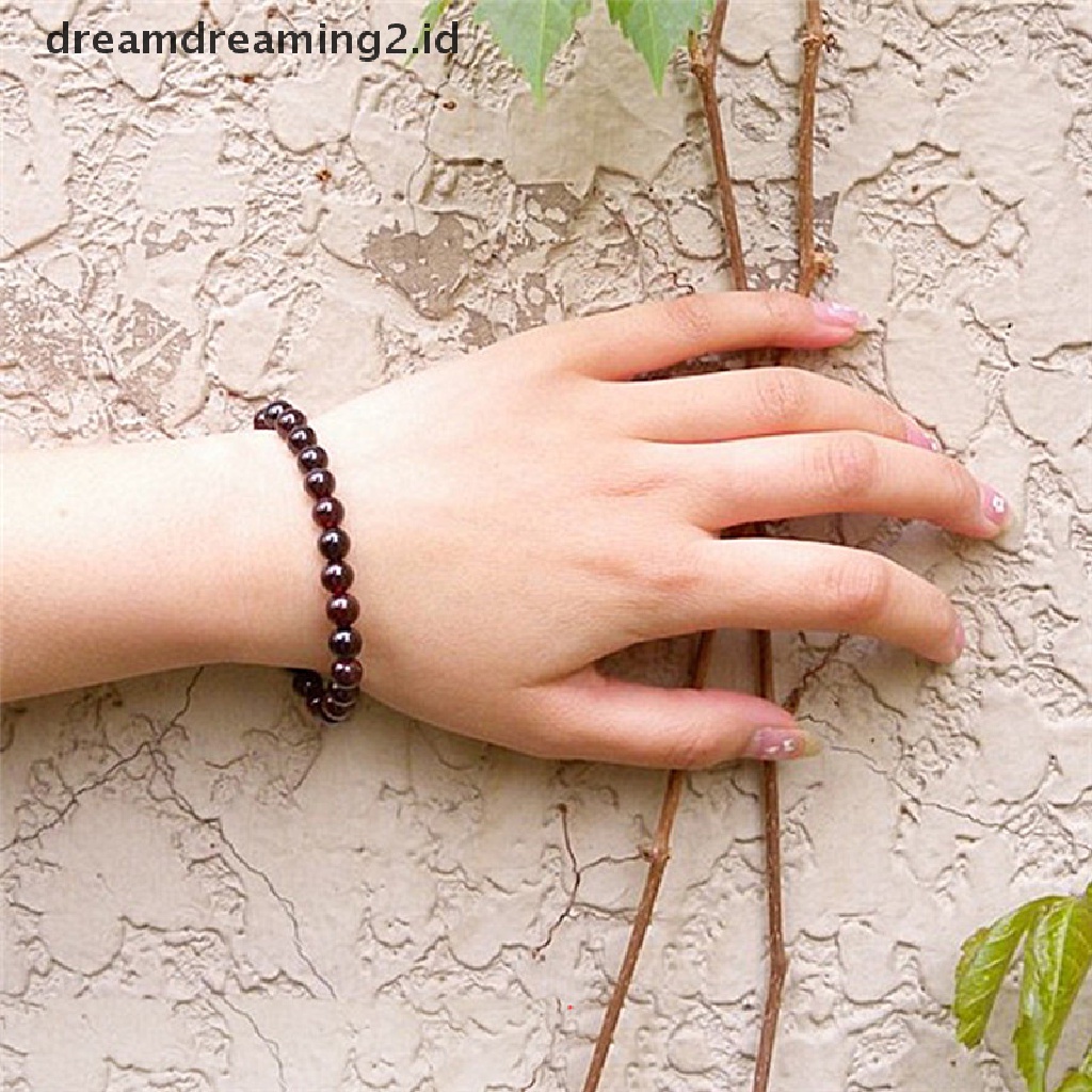 (hot) Fashion Perhiasan Gelang Garnet Alami Murni Batu Permata Putaran Beads Bracelet//