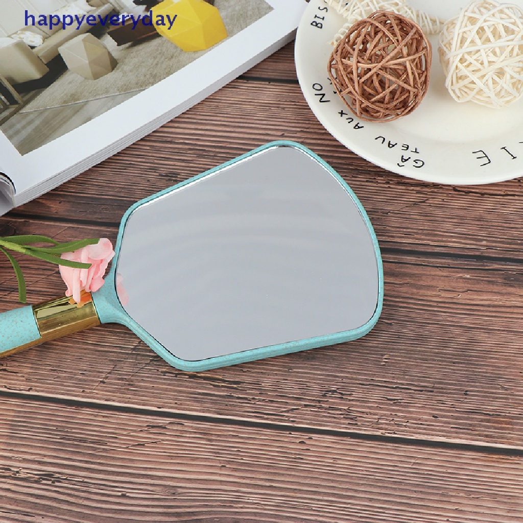 [happy] Kaca Cermin Tangan Vintage Plastik Makeup Vanity Mirror Persegi Panjang Pegang Cermin Kosmetik [ID]