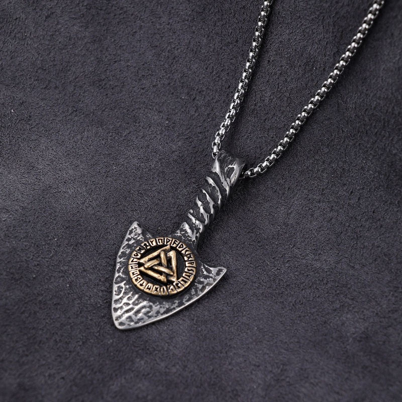 [Z H Perhiasan] Vintage Nordic Viking Rune Tombak Hip Hop Liontin Pria Dan Wanita Fashion Stainless Steel Kalung Punk Pesta Rock Perhiasan Aksesoris