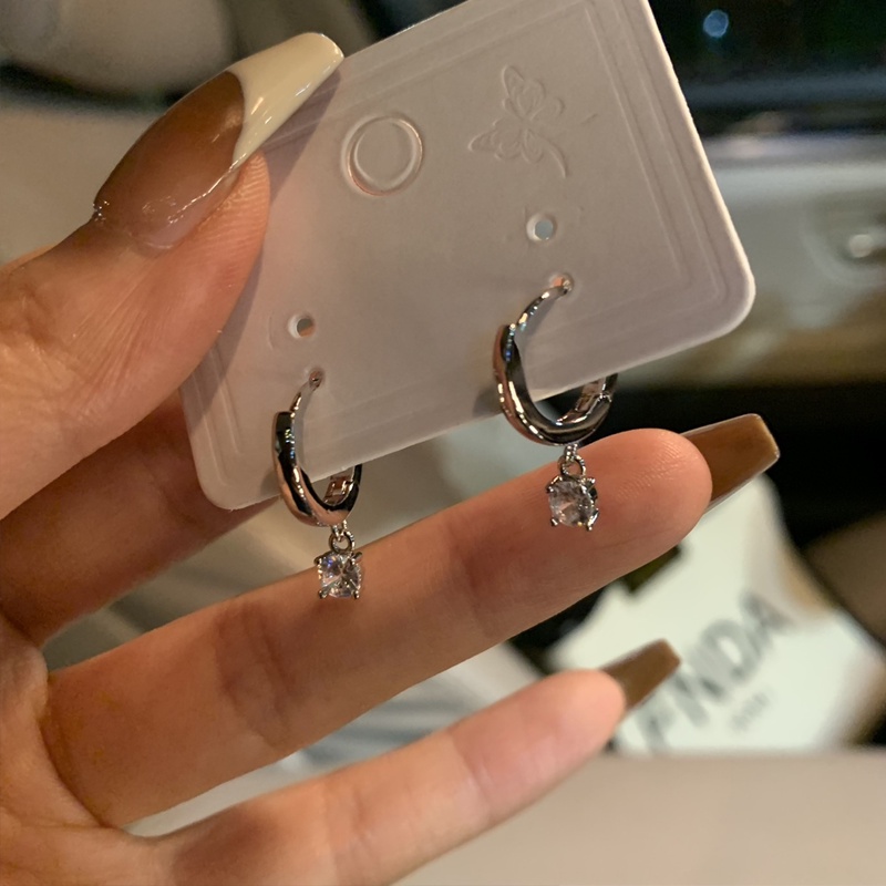 Papaozhu Korea S925 Perak Bersinar Zirkon Anting Hoop Untuk Wanita Gadis Chic Berkilau Kristal Menjuntai Anting-Anting Temperamen Telinga Perhiasan Pakaian Sehari-Hari