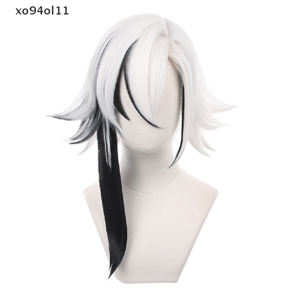 Wig Cosplay XO Genshin Impact Arlecchino Putih Hitam Wig Sintetis Tahan Panas OL