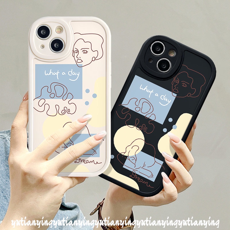 Ins Art Line Face Silicon Casing Anti Jatuh Untuk Realme C53 C30 C25s C12 C17 C21 GT C2 C20A C11 C21Y C35 C31 C15 C25Y Realme 6i 6s 6 8i 8Pro 5 9i 8 5i 7i C3 C20 C17 Lembut Sarung Tpu