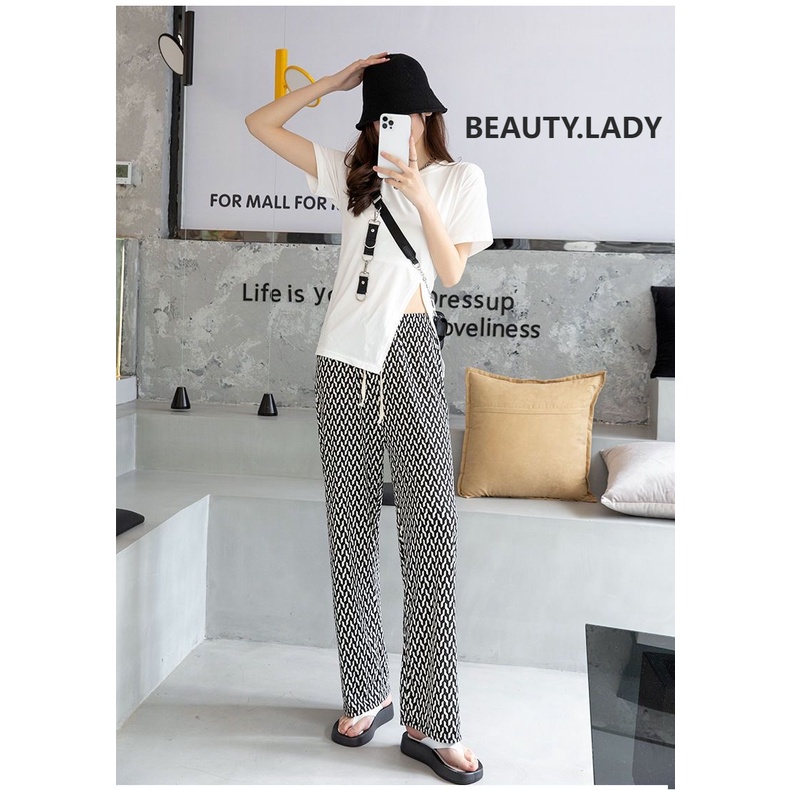 Celana kotak Kulot highwaist wanita Celana korea Pinggang elastis celana tartan KZ001