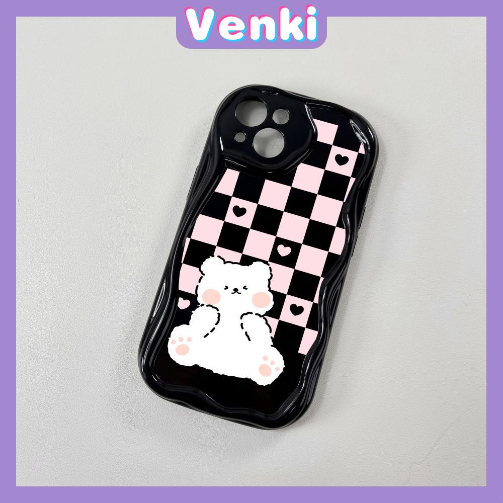 Case for iPhone 11 Pro Max TPU Soft Glossy Curved Wave Case Cute Checkerboard Cartoon Bear Camera Protection Shockproof For iPhone 14 13 12 11 Plus Pro Max 7 Plus X XR