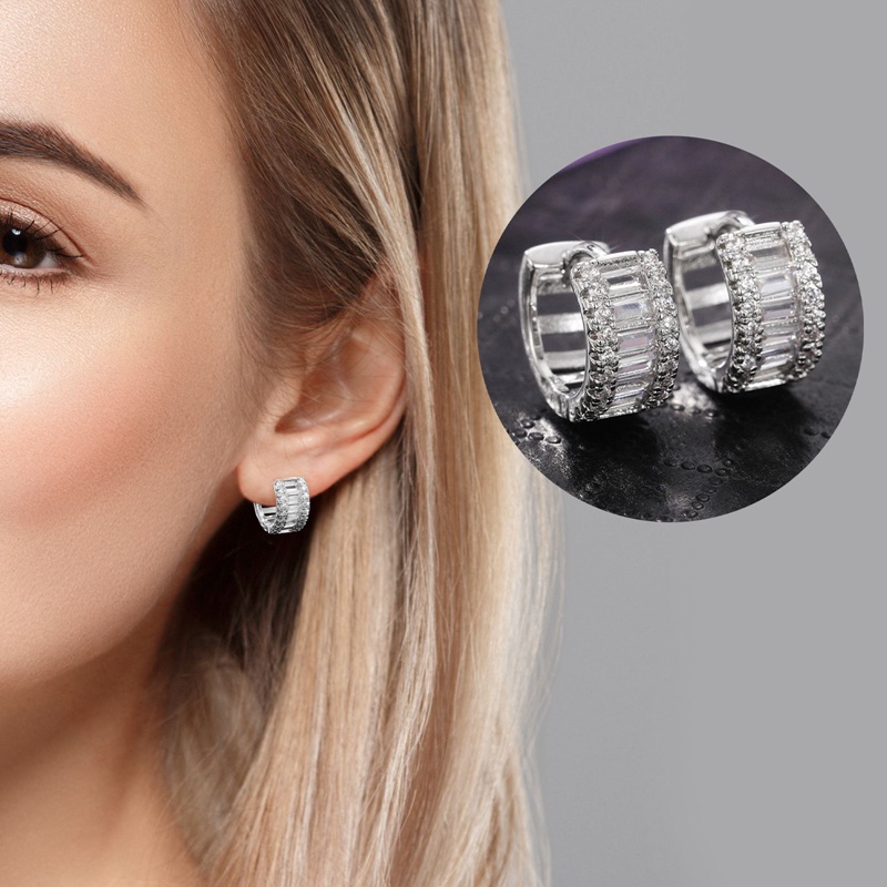 Dainty Cubic Zirconia Hoop Earrings Untuk Wanita Warna Perak/Warna Emas Fashion Serbaguna Perempuan Anting Tindik Perhiasan