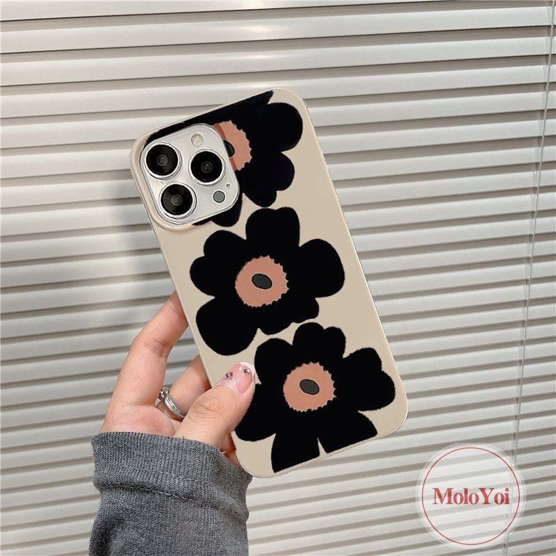 IPHONE Ins Gaya Korea Glossy Shockproof Case Kompatibel Untuk Iphone11 14 13 12 Pro Max 7Plus XR 87 Plus X XS Max SE 2020 Perlindungan Kamera Tiga Bunga Sederhana Tpu Lembut Ponsel Cover