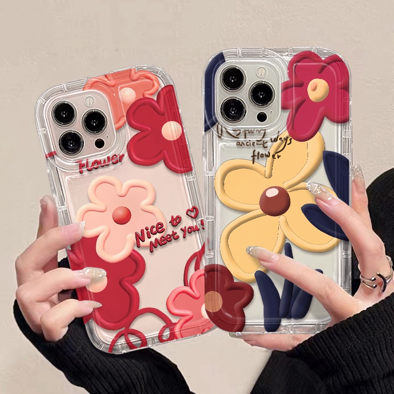 IPHONE Soft Case Kompatibel Untuk Iphone14 13 12 11 Pro XS Max X Xr7 +8 Plus Casing Transparan TPU Pasangan Bunga Silikon Ponsel Shockproof Cover