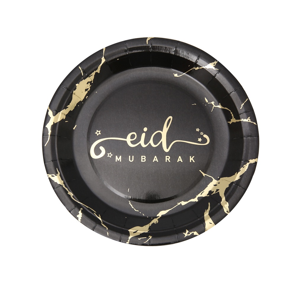 PIRING KERTAS LEBARAN ECO FRIENDLY / BAGASSE ROUND PLATE RAMAH LINGKUNGAN / PARTY PLATE PAPER PLATE / PIRING KERTAS PRAKTIS DAN MURAH MERIAH / WHITE GOLD BLACK GOLD EID MUBARAK PIRING KERTAS SEKALI PAKAI TIDAK PERLU CUCI / PIRING KERTAS EDISI IDUL FITRI