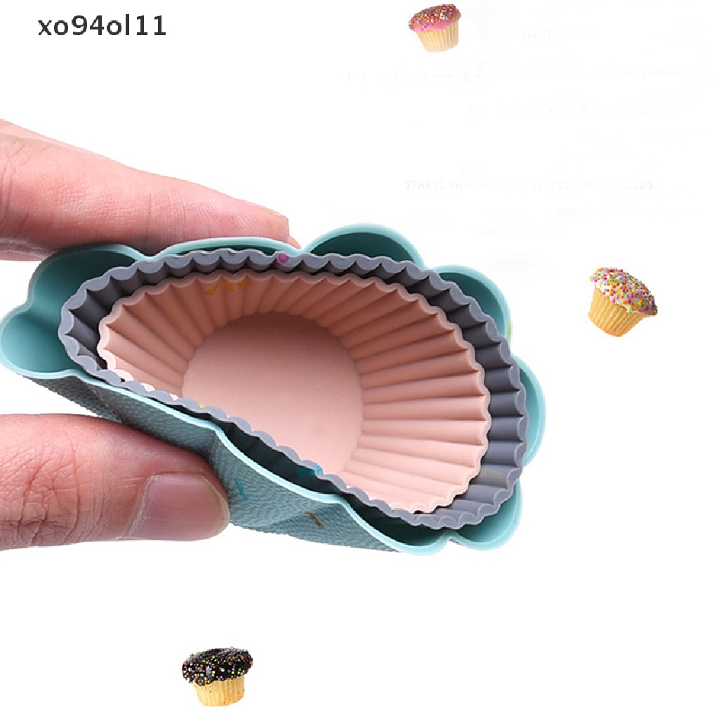 Xo 6pcs/Set Cetakan Silikon Kue Muffin Cupcake Baking DIY Alat Kue Piring Cup OL