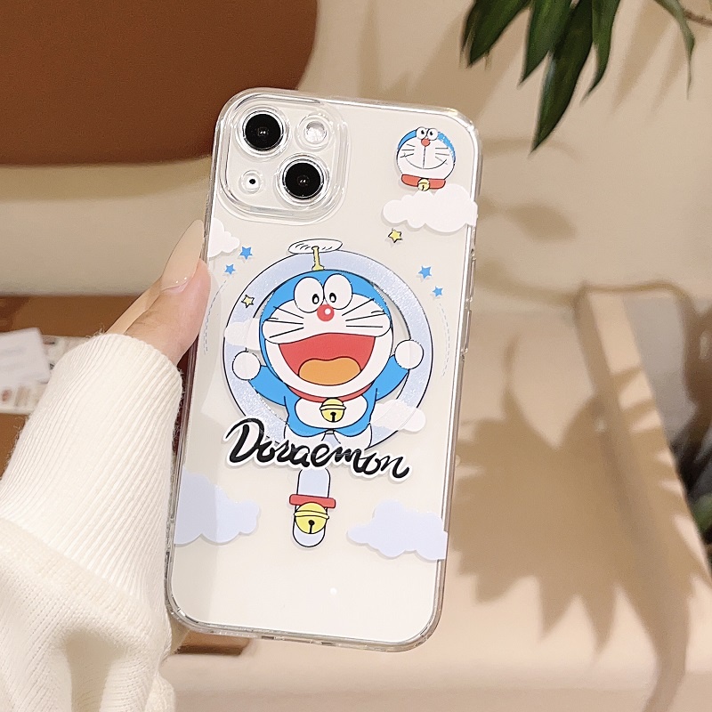 Untuk iPhone Casing Magnet14 13 12 11 Pro Max Kartun Doraemon Lucu Transparan Soft case