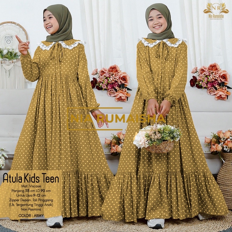 AS Atula maxy kids / gamis anak tanggung usia  10 11 12 13 tahun / gamis remaja katun viscose ld92 /