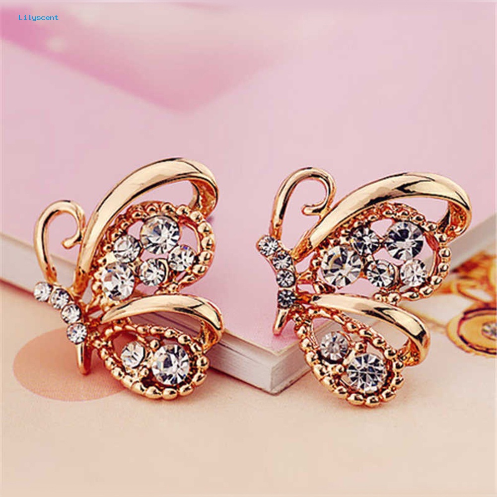 Lilyscent Fashion Wanita Berlian Imitasi Bentuk Kupu-Kupu Stud Earrings Selebrietis Eardrop Perhiasan