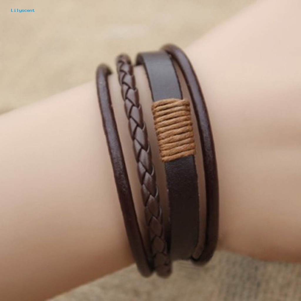 Lilyscent Dua Warna Cuff Bracelet Untuk Belanja Multi-layer Kulit Imitasi Braided Bracelet Eye-catching