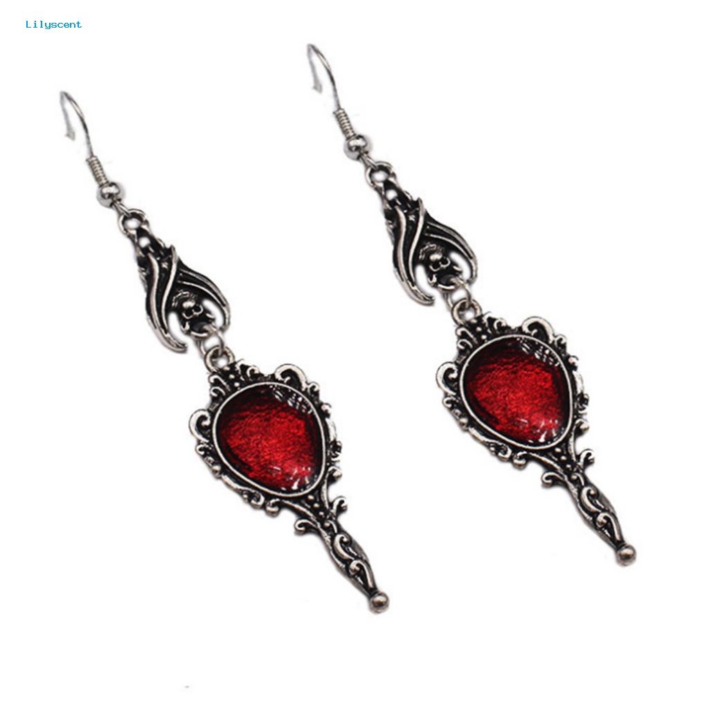 Lilyscent 1pasang Berlebihan Liontin Anting Aksesoris Fashion Vintage Bat Ear Hook Drop Earrings Gothic