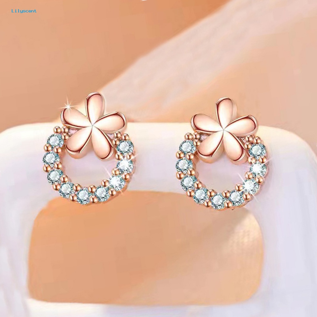 Lilyscent 1pasang Anting Wanita Ringan Untuk Pesta Berkilau Cubic Zirconia Plum Blossom Women Earrings Mini