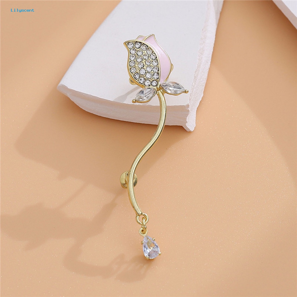 Lilyscent 1Pc Anting Klip Anti Luntur Untuk Pacaran Cahaya Mewah Bunga Tulip Telinga Klip Perhiasan Retro