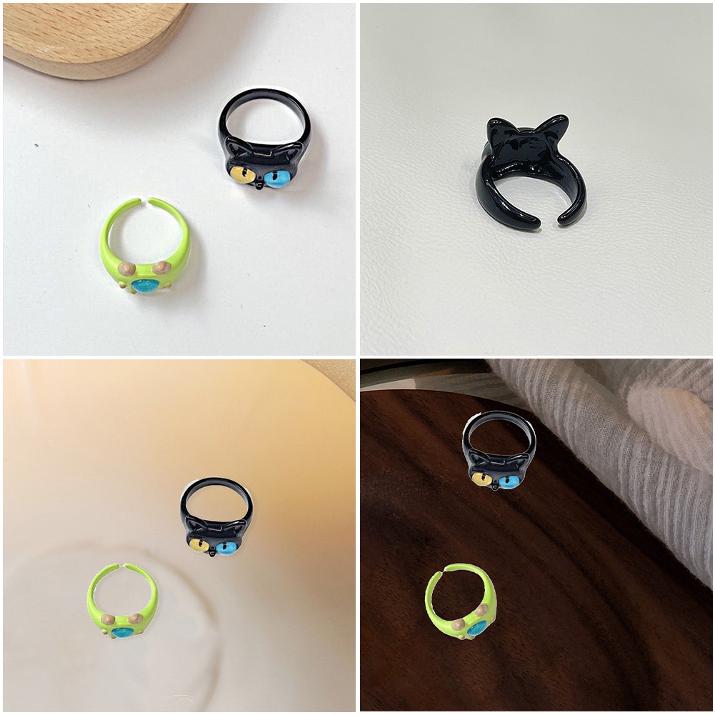 Fashion Cincin Lucu Kucing Hitam Dapat Disesuaikan Untuk Wanita Dan Pria/Cincin Jari Mata Besar Individu